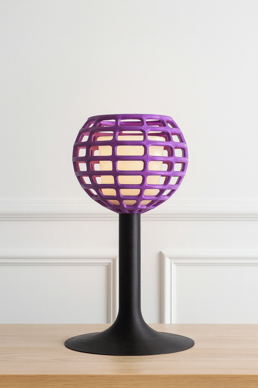 Lampada moderna viola a gabbia stampata in 3D – vista prodotto