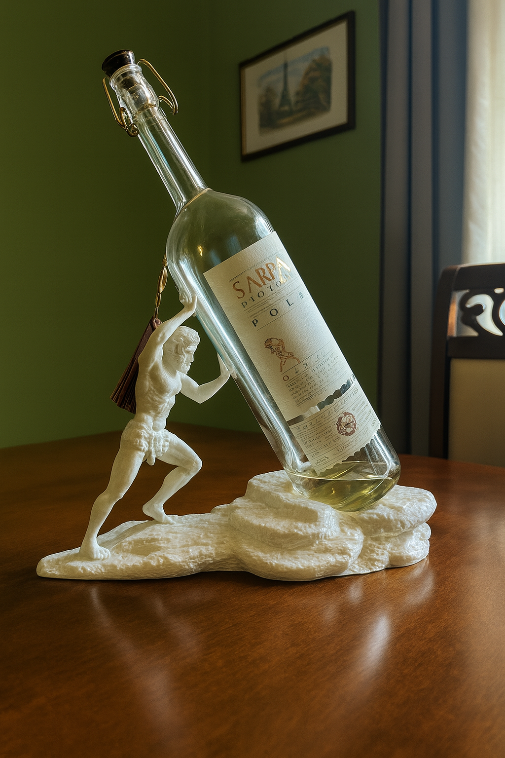 Portabottiglia scultura bianca, design moderno ispirato al David