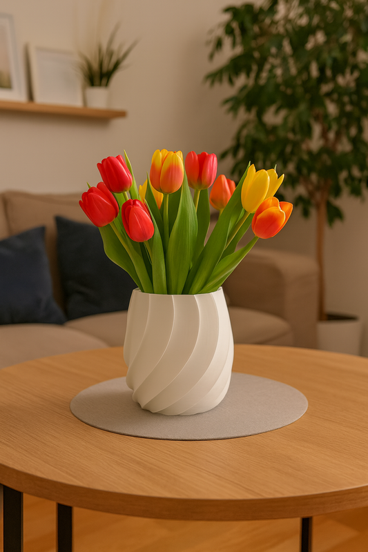 Vaso bianco a spirale per piante e decorazioni da interni, design contemporaneo