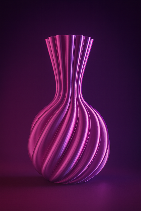 Vaso moderno viola a scanalature stampato in 3D – vista prodotto